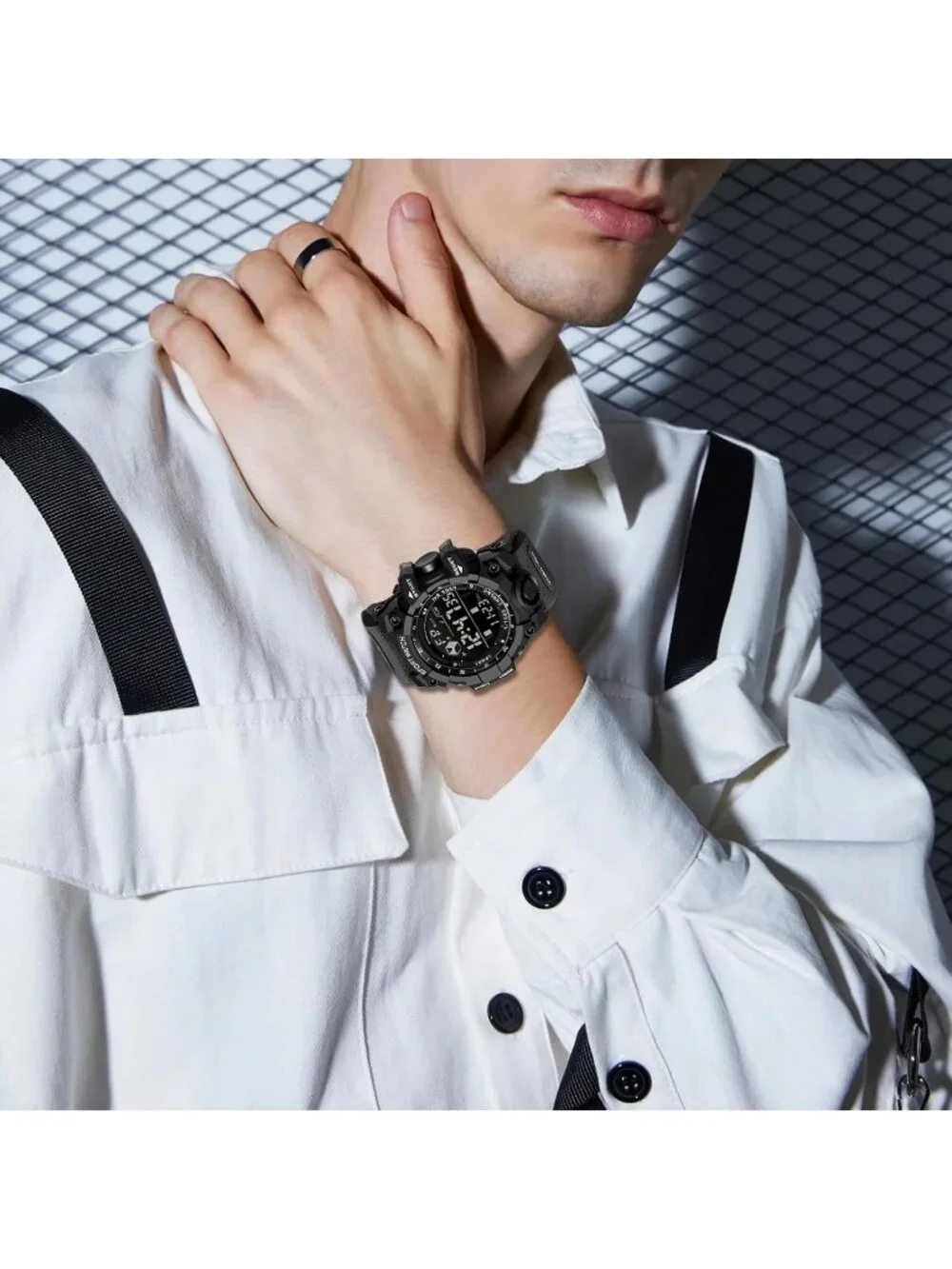 Mens All Black Analog Quartz Electronic Military Multifunction LED Digital Watch
